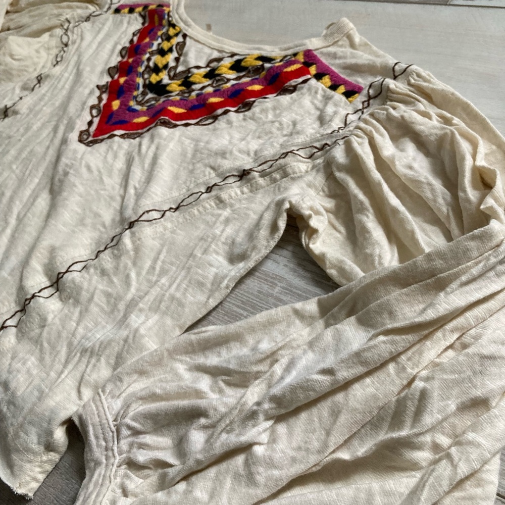 Free People Western Embroidery Long Sleeve Crop Top - Size Extra Small